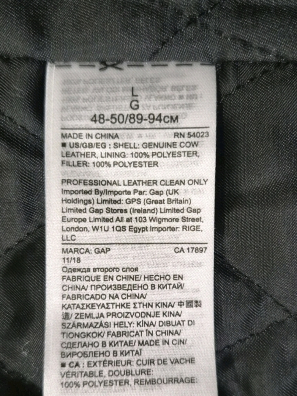 GAP Black Peebled Leather Biker Jacket Size L. - Picture 13 of 15